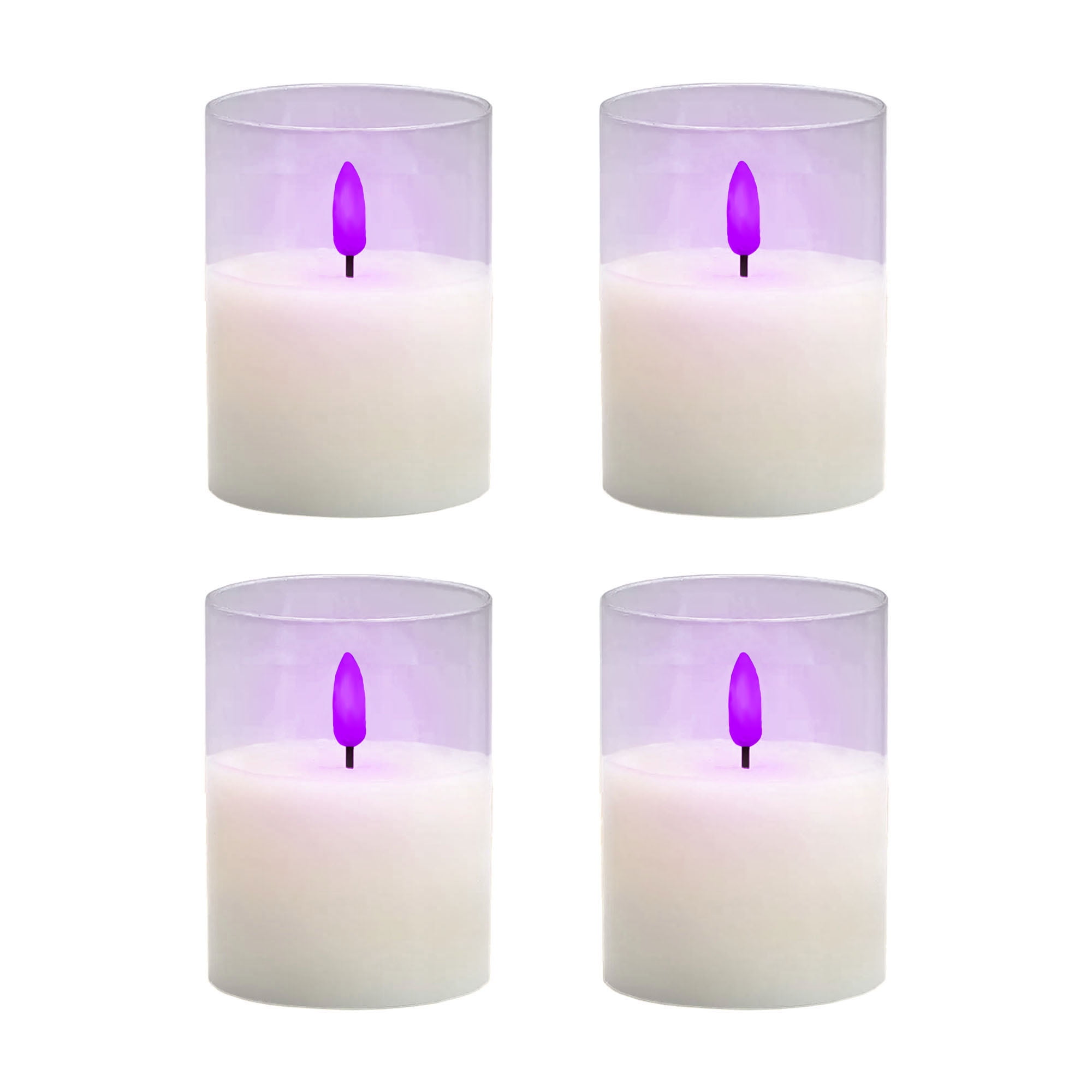 Battery Operated 3D Wick Flame LED Candles in Clear Holders Set of 4