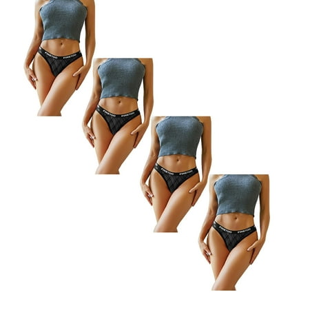 

Womens Underwear Brief Floral Lace Mesh Low Rise Hollow Out Transparent Plus Size Panties4PC