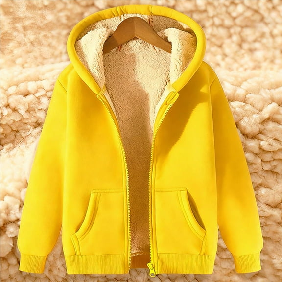 MVRLSH Zip Up Hoodie Women Winter Solid Zipper Sweatshirt With Pockets Warm Plush Long Sleeve Casual Yellow M-5Xl