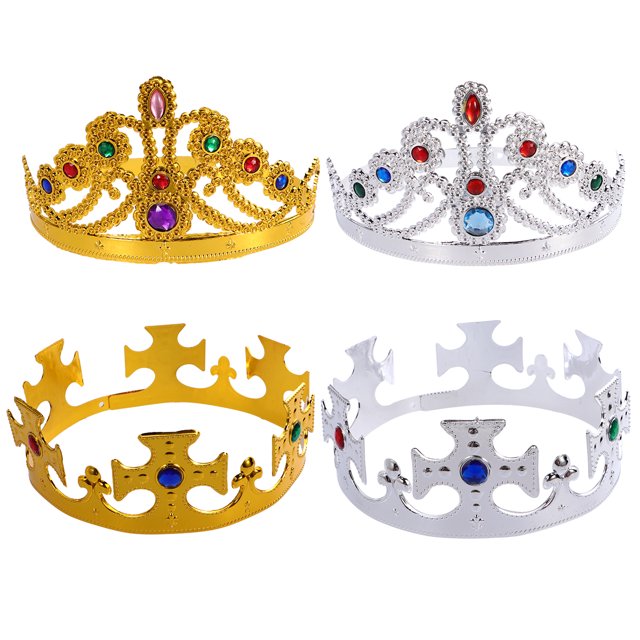 EeaseMX 4 diademas de corona de simulación, decoración de corona de estilo real, tocado para fiesta, suministros de cosplay para hombres y mujeres.