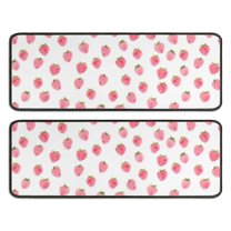 Kitchen Rugs Sets Of 2,Red Strawberry Plants Fruit Pink Pattern Anti Fatigue Kitchen Mat Rugs Non Slip Washable,Decorative Kitchen Floor Mats for Kitchen,Sink,Laundry,17"x47" 17"x47"