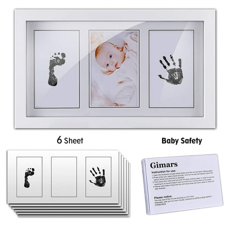 Baby Handprint Kit Baby Photo Frame, Baby Footprint kit, DIY Large Safety Ink Pad & 4x6”Baby Handprint Footprint Photo Frame Kit with 6 Sheet Thicker Paper for Birthday