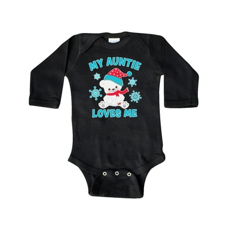 

Inktastic Polar Bear My Auntie Loves Me in Santa Hat with Snowflakes Gift Baby Boy or Baby Girl Long Sleeve Bodysuit