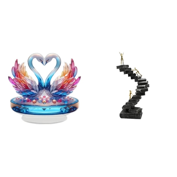 Escultura de cisne, estatua de cisne, figura de cisne, escalador de libros, estatua de escalera, pensador abstracto, adorno de resina, acrílico, acaba