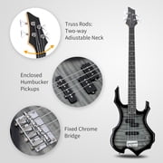 Glarry Full Size 4 String Electric Bass Guitar Burning Fire Tiger Stripe with SS Pickups and Amp, Black