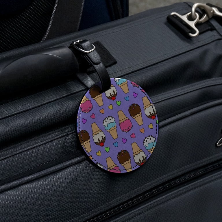 Ice Cream Pattern with Rainbow Hearts Round Leather Luggage Card