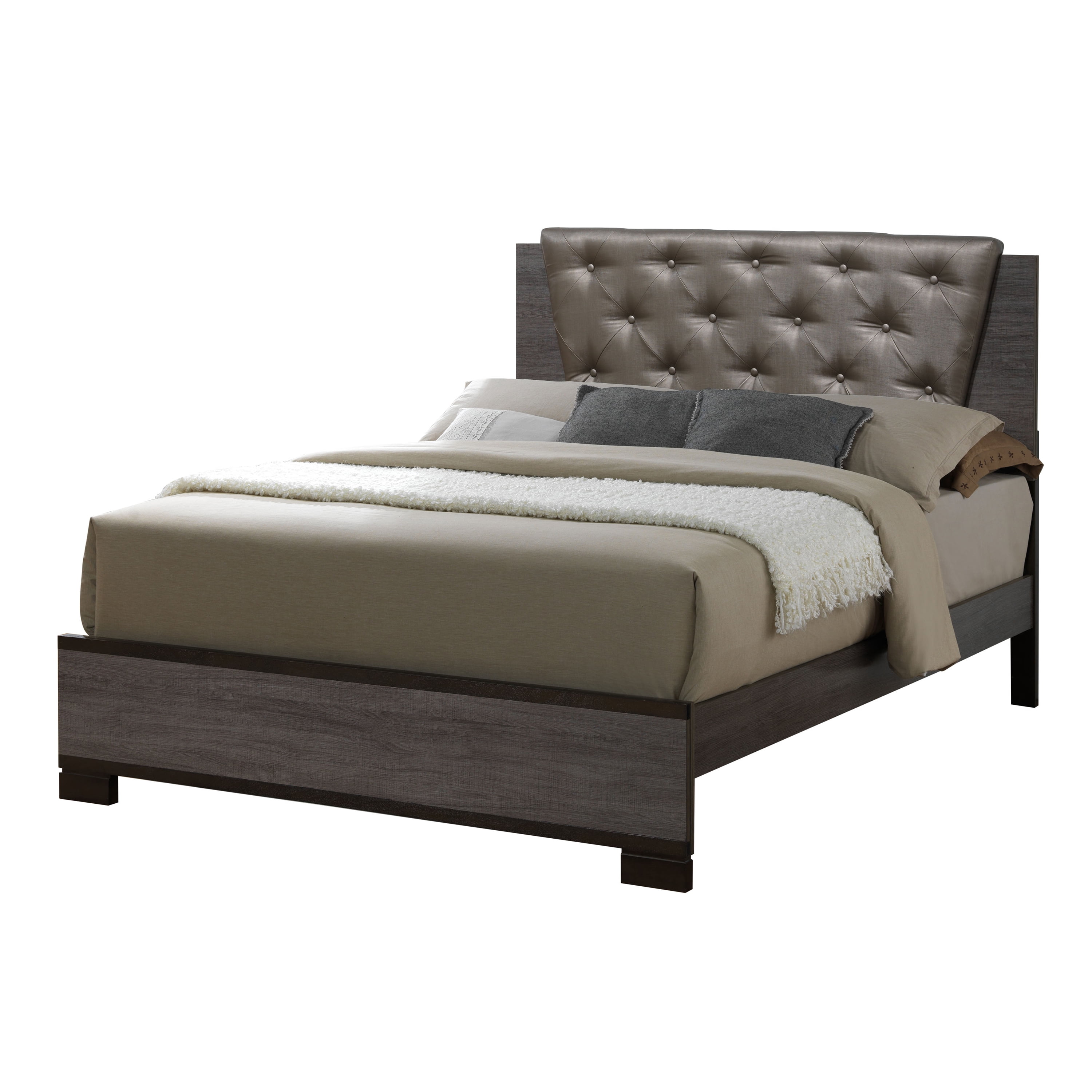 Furniture of America Adelina Bedroom Set, 1 Queen Bed, 1 Nightstand, 1 Dresser, 1 Mirror, Two-Tone Antique Gray