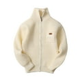 thumbnail image 2 of KkSLirnhs Girls Clothes Clearance under $10 Winter Fall Boys and Girls Streak Sheep Wool Hooded Zipper Sweater Beige 6Y, 2 of 4