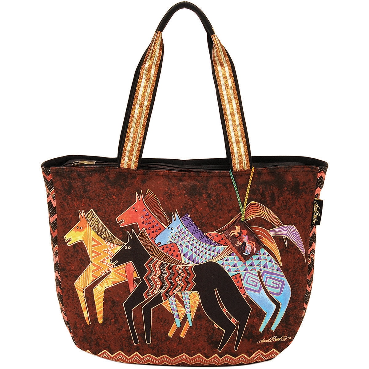 Shoulder Tote Zipper Top 23.5"X5.5"X15.25"Native Horses