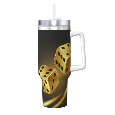 

KLL Golden Dice Print 40oz Stainless Steel Insulated Car Cup Coffee Mug with Spillproof Lid - Keep Your Drink Hot or Cold on the Go