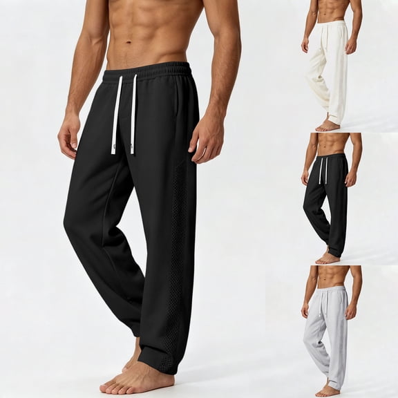 Nmnitkp Sweatpants for Men Summer Cool Touch Mesh Side Jogger Pants, Drawstring Elastic Waist Loose Fit Athletic Sweatpants, Breathable Casual Streetwear Trousers with Pockets Black,L