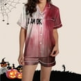 thumbnail image 6 of Tnhcen Women's 2025 Halloween Pajama Set Short Sleeve Collared Button Up Shorts Comfortable Loungewear Soft Home Wear S-2XL Red, 6 of 8