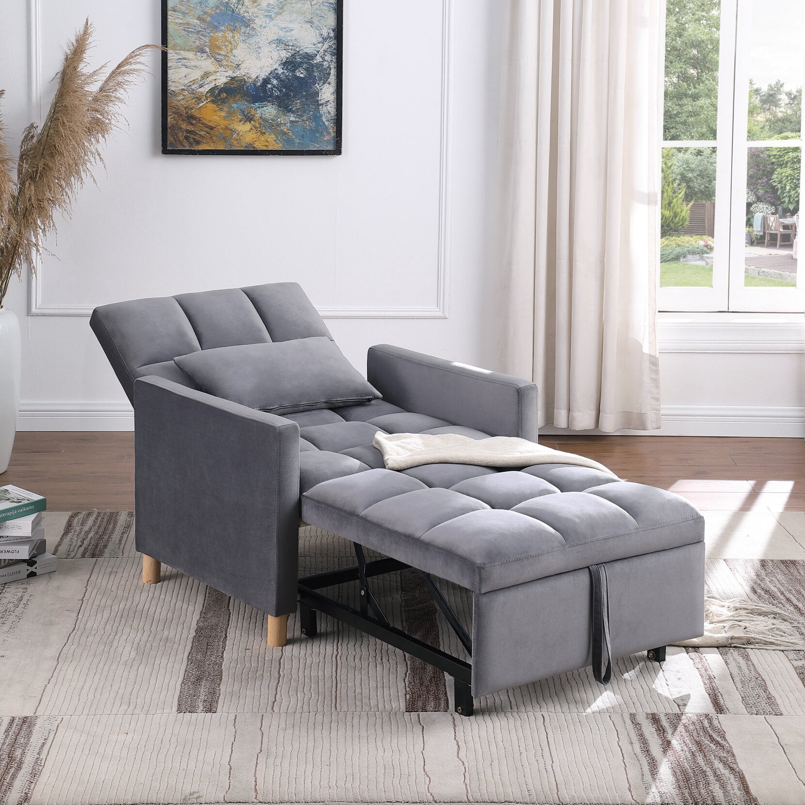 Dreamzie 3-in-1 Convertible Sleeper Sofa - Loveseat Futon With Pull-Out Bed & Adjustable Backrest, Dark Grey