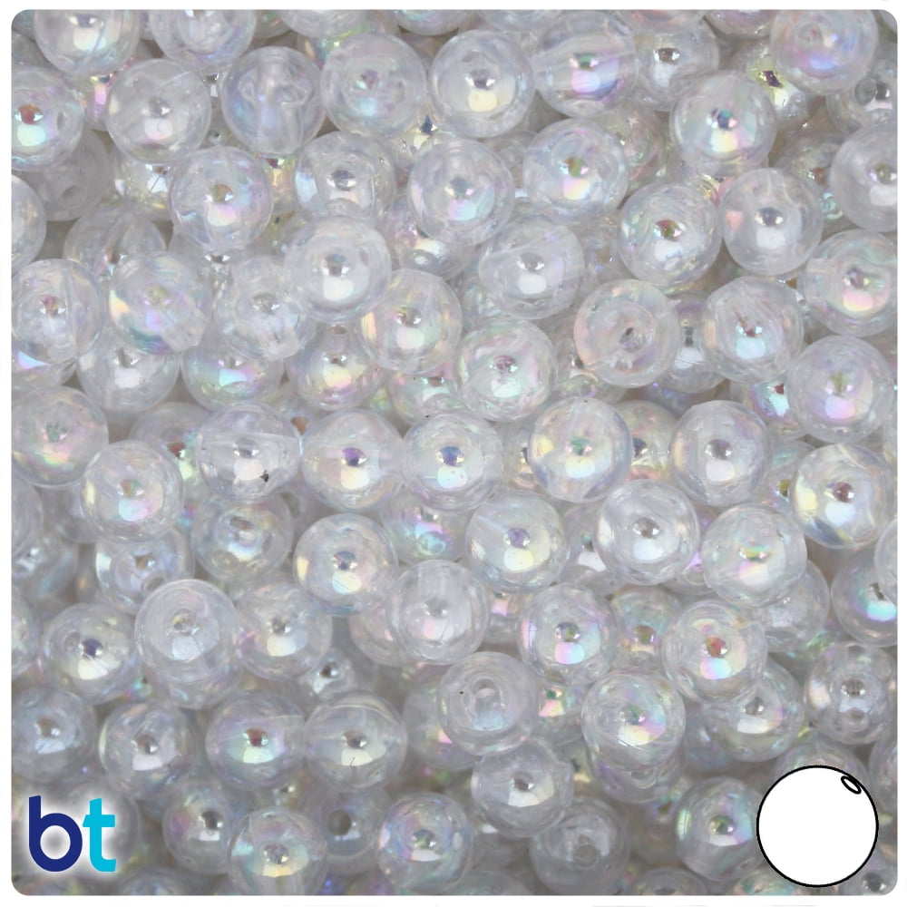BeadTin Clear AB Transparent 8mm Round Plastic Beads (150pcs)