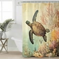thumbnail image 2 of Retro Turtle Shower Curtains for Bathroom Waterproof Fabric Bath Curtains Decor Bath Tub Curtain Ocean Coral Reef Coastal Underwater Sea Decorative Shower Curtain Sets with 12 Hooks, 72x72 Inch, 2 of 6