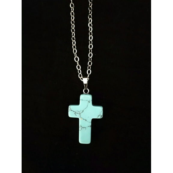 K-KED 10pcs Turquoise Cross Pendant Necklace Silver Plated Natural Stone 18”