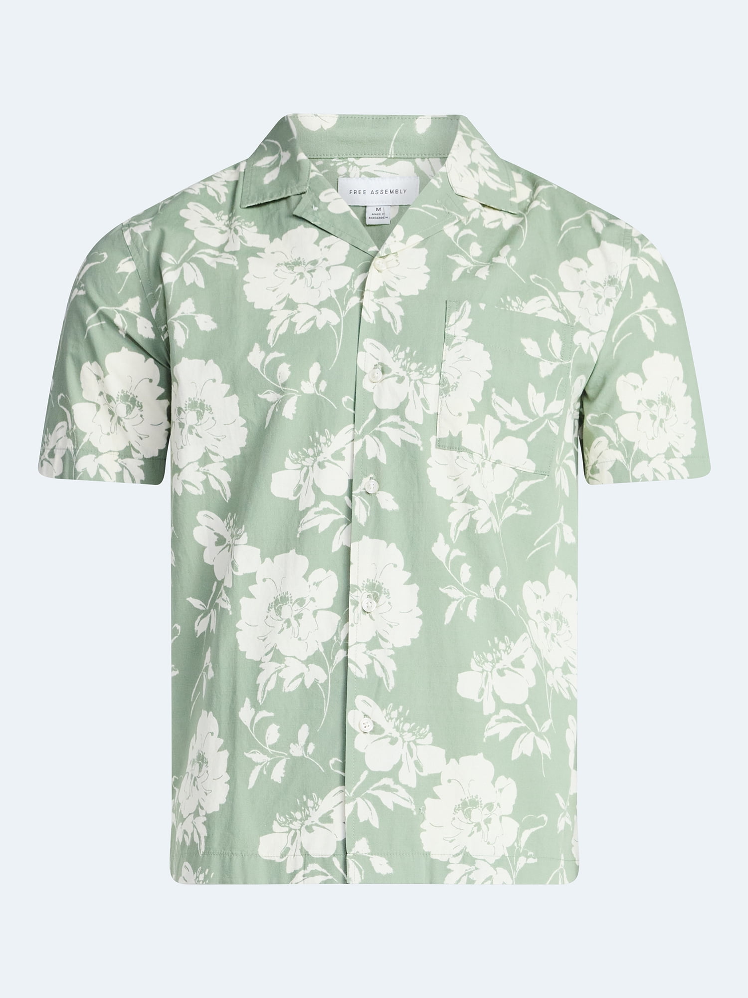 Free Assembly Men's Floral Cotton Camp Shirt with Short Sleeves, Sizes S-3XL