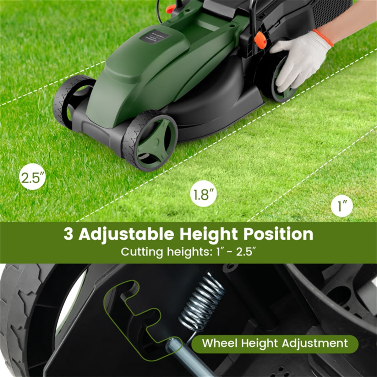 10 ampere 13 inch electric rope lawn mower with dual safety switches -Green