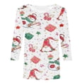 thumbnail image 5 of Camiseta suelta estampada a la moda para mujer, blusa de mangas 3/4, cuello redondo, camisetas informales Pompotops  FGAJ12246, 5 of 5