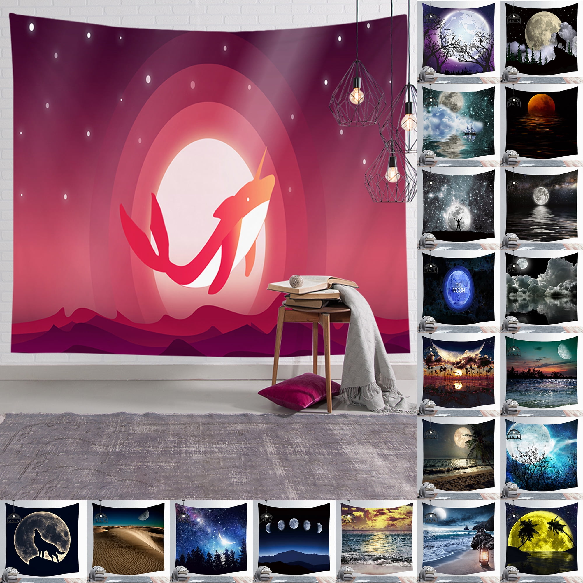 Bohemian Room Decor Wall Tapestry Moon Starry Sky Psychedelic