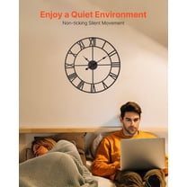 Classic Roman Numerals 24 Inch Wall Clock - No Ticking Battery Operated, Ideal for Living Room