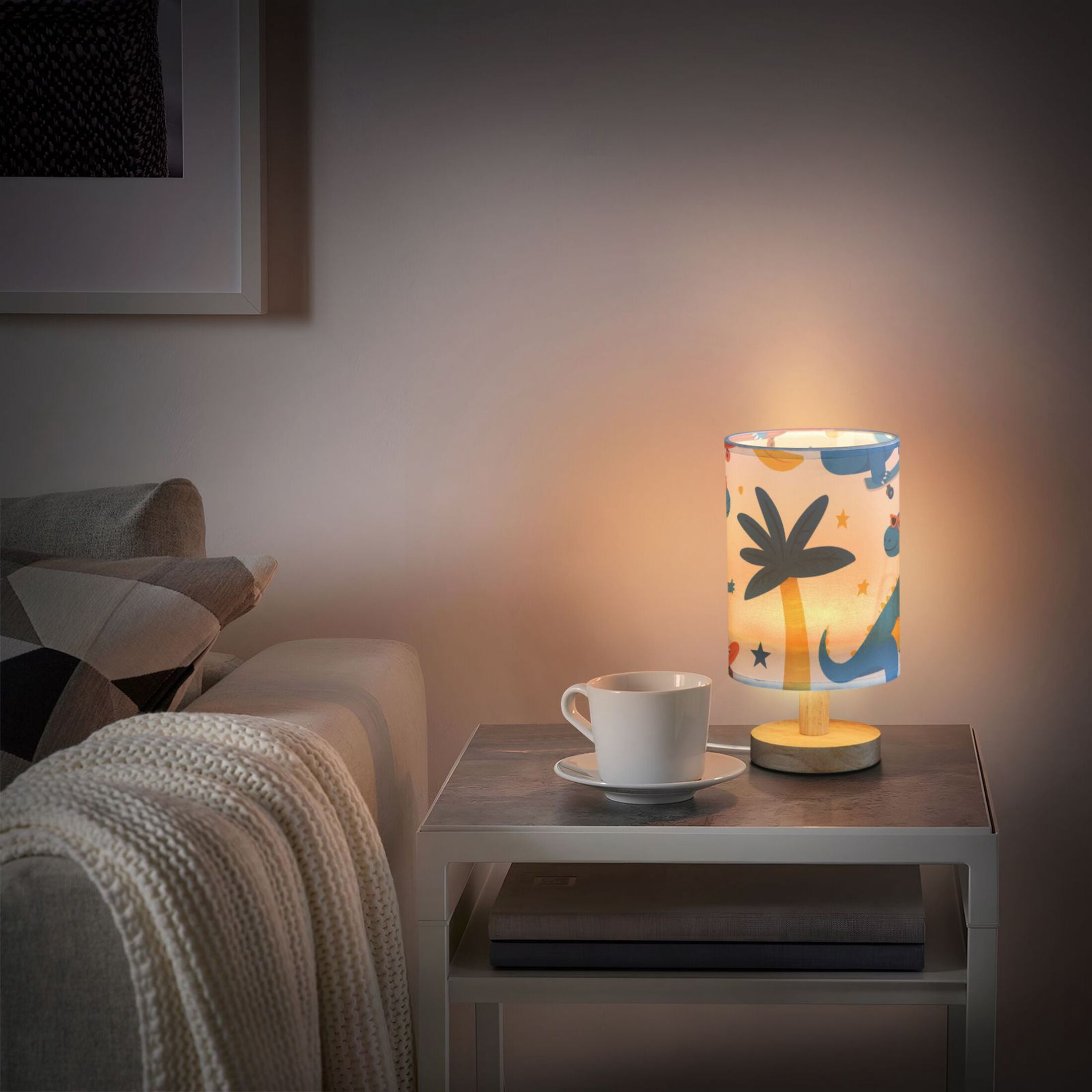 Dinosaurs Playing Basketball Trees Table Lamp with USB Port LED Warm Light Lamp Night Light Home Decor