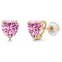 Gem Stone King 14K Yellow Gold Pink Moissanite Earrings for Women Men | 2.14 Cttw | Gemstone Birthstone | Heart Shape 6.5MM