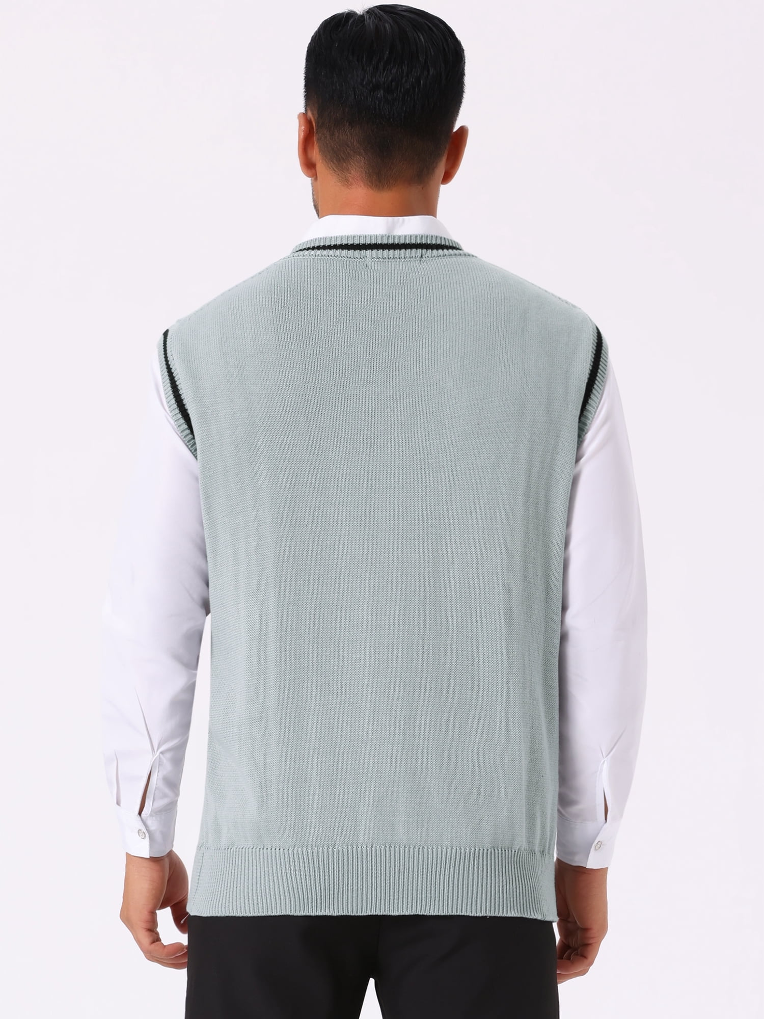 DARING DIVA Men's Solid Color V-Neck Sleeveless Cable Knitted Sweater Vest XL Light Gray