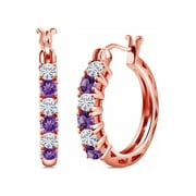Gem Stone King 18K Rose Gold Plated Silver Women Hoop Earrings Amethyst and Moissanite (1.20 Cttw, 22mm = 0.85 inches Diameter)