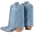 thumbnail image 4 of RONILURN Women's Foldable Cowboy Ankle Boots Pointed Toe Chunky Heel Slip On Rivets Western Boots, 4 of 12