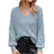 thumbnail image 1 of Blusa de manga larga de color sólido con cuello en V de moda sexy casual para mujer Pompotops  hdfakjf11237, 1 of 5