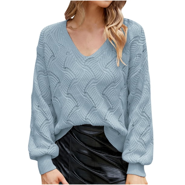 Blusa de manga larga de color sólido con cuello en V de moda sexy casual para mujer Pompotops hdfakjf11237