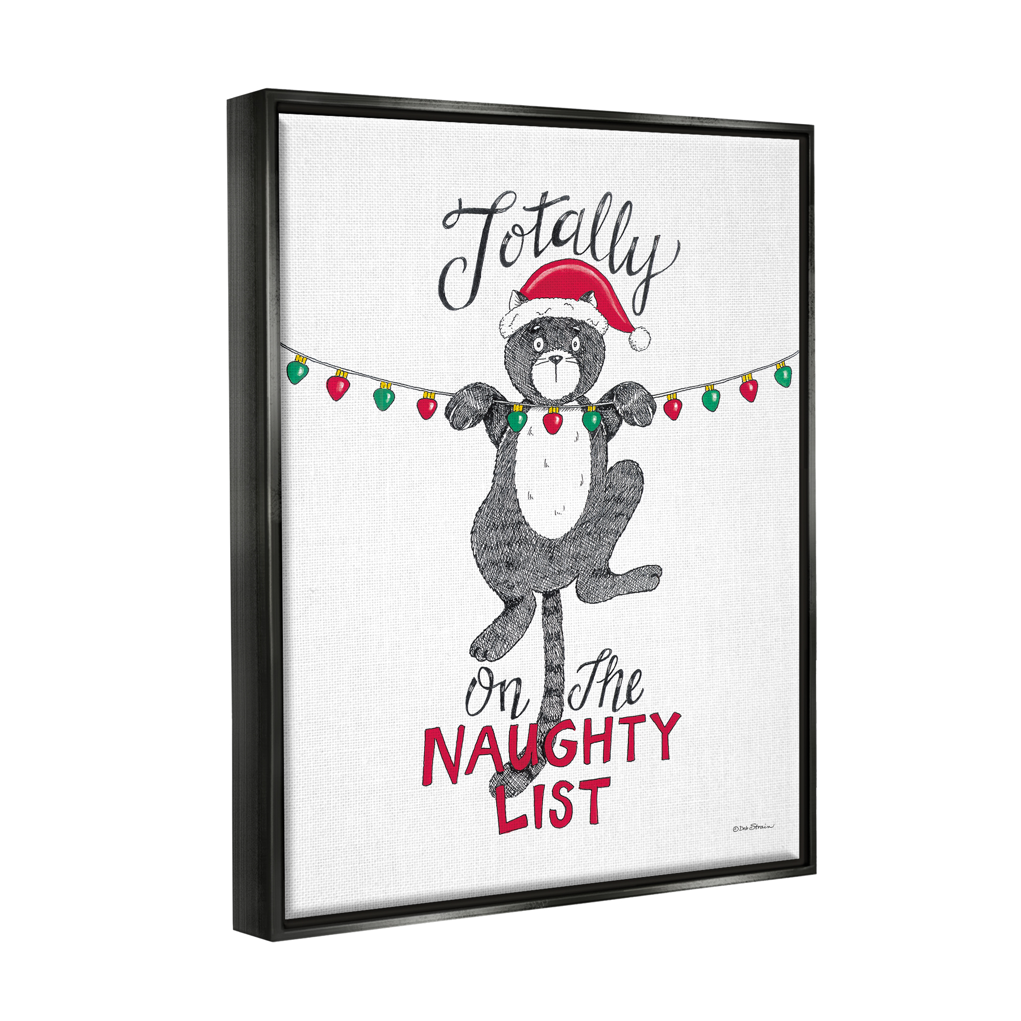 Stupell Industries Naughty List Cat Phrase Holiday Painting Black Floater Framed Art Print Wall Art, 17 x 21