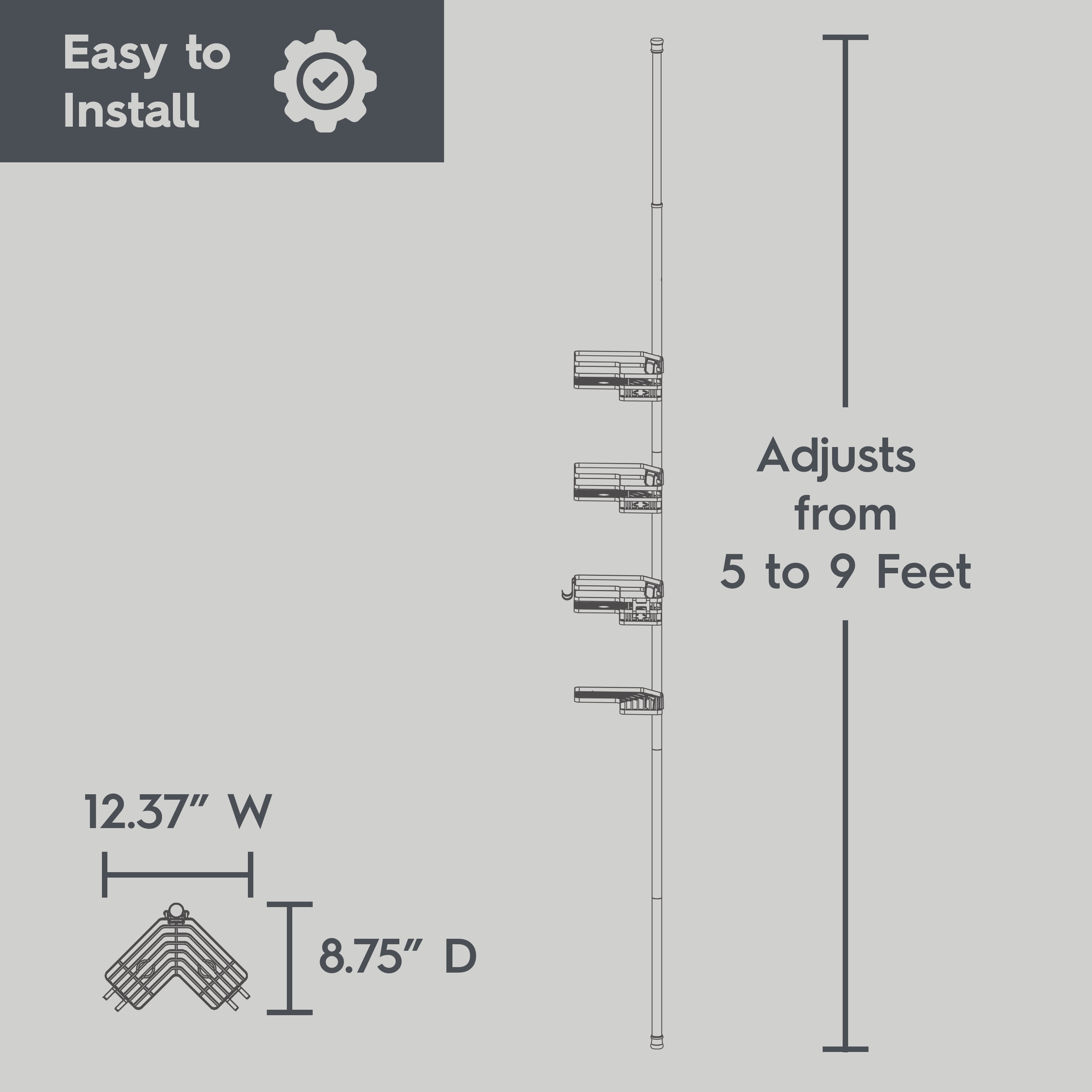 Better Homes & Gardens Adjustable Rust-Resistant Satin Nickel Tension Pole Shower Caddy, 3 Tier, 5-9 ft