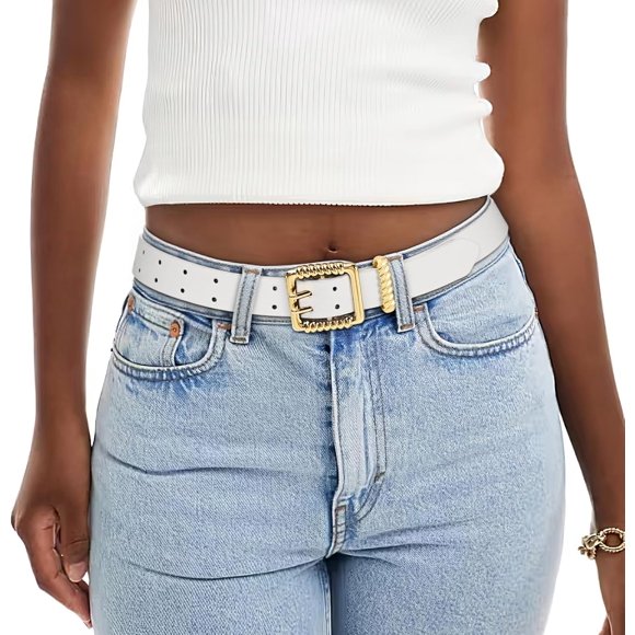 czcpp-Women Leather Belts for Jeans Vintage Waist Belt for Pants Dresses with Square Double Prong Buckle
