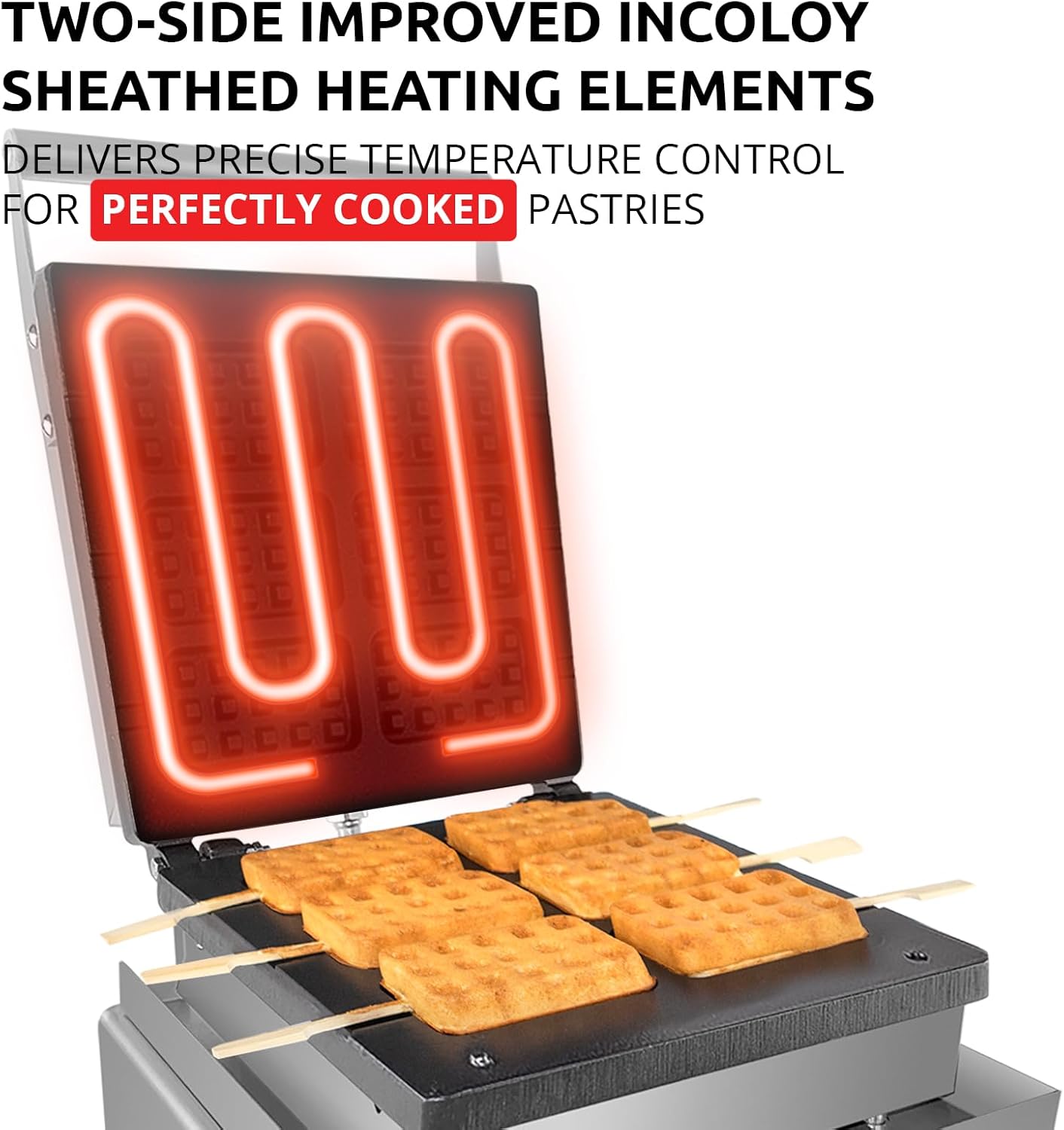ALDKitchen Belgian Waffle Maker Thick | Press Type | Professional Use | Stainless Steel | Nonstick | 110V (6 Waffle on a Stick)