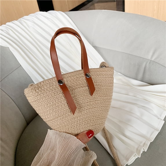 IELGY women's woven french retro diagonal beach bag