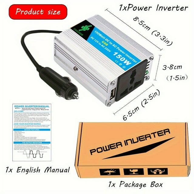 MesaSe 150W High-Efficiency Portable Car Power Inverter with Dual Fast Charging USB Ports LED Display and Overload Protection for Laptops Phones & More