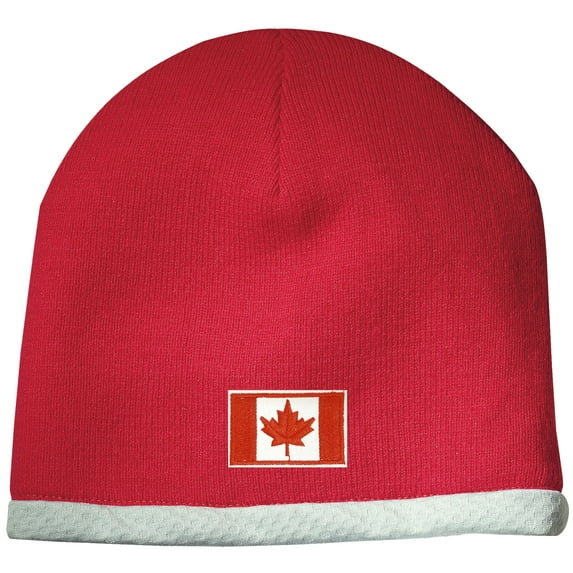 Canada Flag Patch Performance Beanie Hat - Red