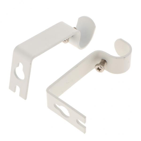 2xSet of 2Pcs White Adjustable Metal Curtain Pole Rod Wall Hook Bracket