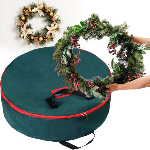 Herunwer Wreath Storage Bag Round Holiday, Easter, Fall & Christmas Artificial Wreaths & Garland- Red Canvas Tote