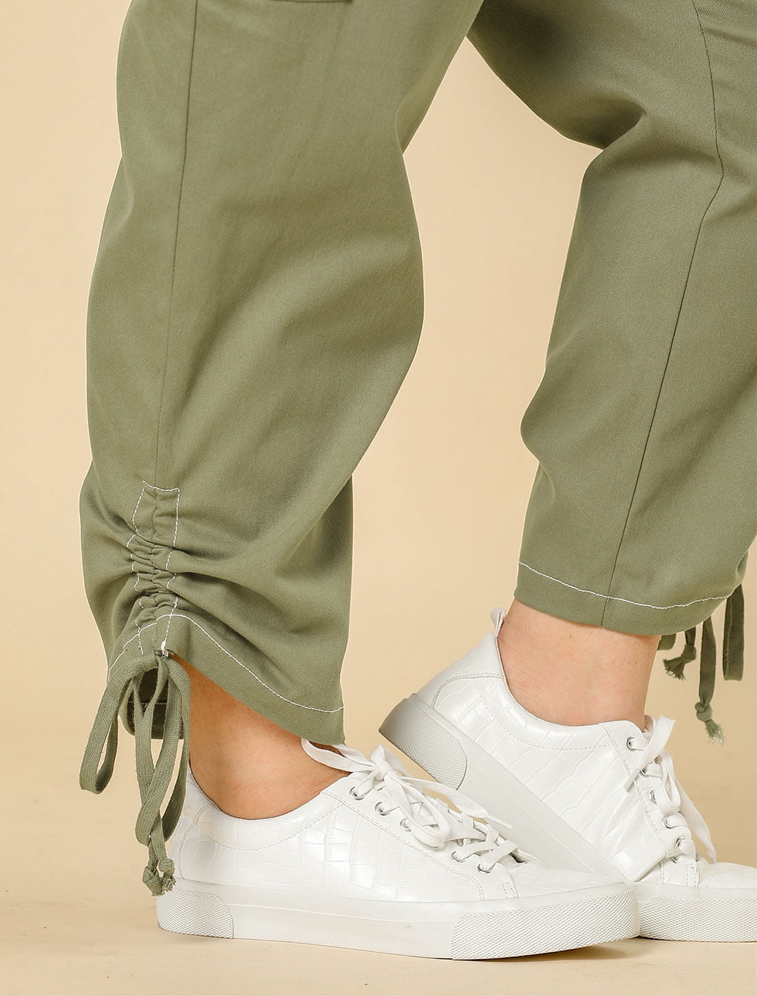 Plus Size Cargo Pants for Women High Waist Drawstring Elastic Waist 1X Army Green
