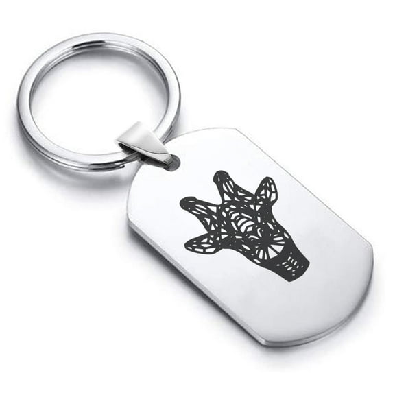 Stainless Steel Geometric Polygon Giraffe Animal Dog Tag Keychain Circle Ring