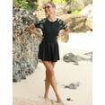 thumbnail image 6 of IDOPIP Women Short Sleeve One Piece Rash Guard Modest Swimsuits Dress Zipper Bathing Suit Skirt with Short, 6 of 7