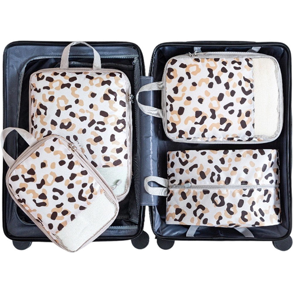 4-Pcs Packing Cube Set - Lightweight Organizers For Home Organizers Vacation And Suitcases With Compression Compression Packing Cubes Travel(Leopard )