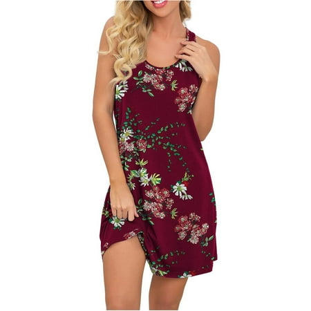 

Yinguo Women s Summer Print Round Neck Nightdress Sleeveless Dress