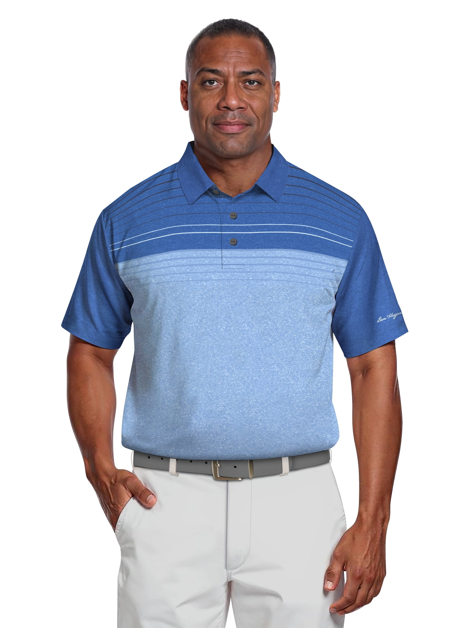 Ben Hogan Men's & Big Men's Performance Heather Chest Striped Print Short Sleeve Golf Polo Shirt, Sizes S-5XL