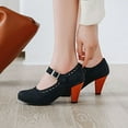 thumbnail image 4 of Heels for Women, Women's Round Toe Mary Jane Shoes Mid Block Heels T-Bar Strap Design Comfortable Work Shoes For Women Fashion Casual Dress Heels(h Black,36.00), 4 of 7