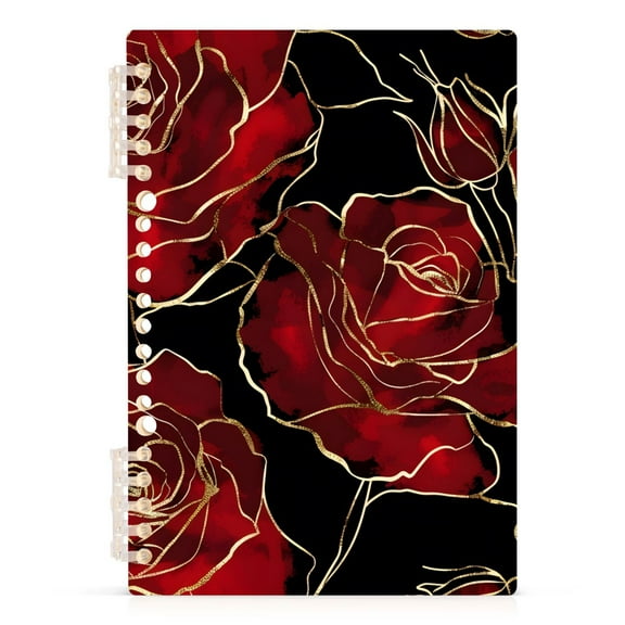 Red Rose Flower with Gold Spiral Journal Notebook College Ruled Notebook 8.3" x 5.7" A5 Lined Thick Paper Page