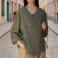 thumbnail image 5 of Uootdi Business Casual Outfits for Women V Neck Linen Asymmetric Button Long Sleeve Shirts Office Commute Daily Wear Blouses Gift, 5 of 6